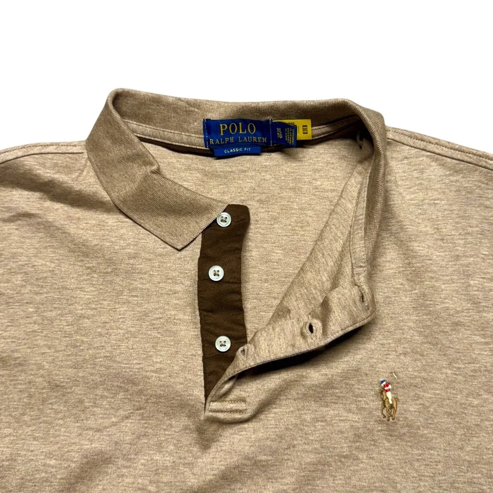Polo Ralph Lauren Classic Fit Polo‎ Mens XL Tan Long Sleeve Flesh Pony Preppy